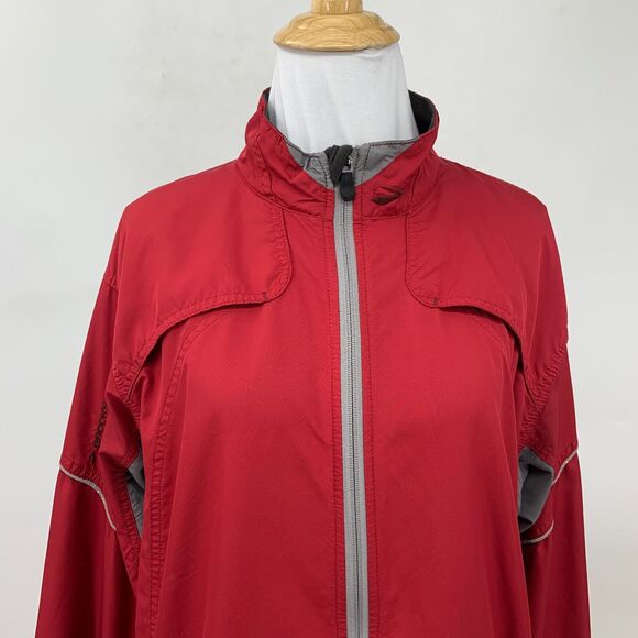 Brooks Running Jacket Women M Medium Red Zip Up Vented Back Athletic Windbreaker - Picture 3 of 12